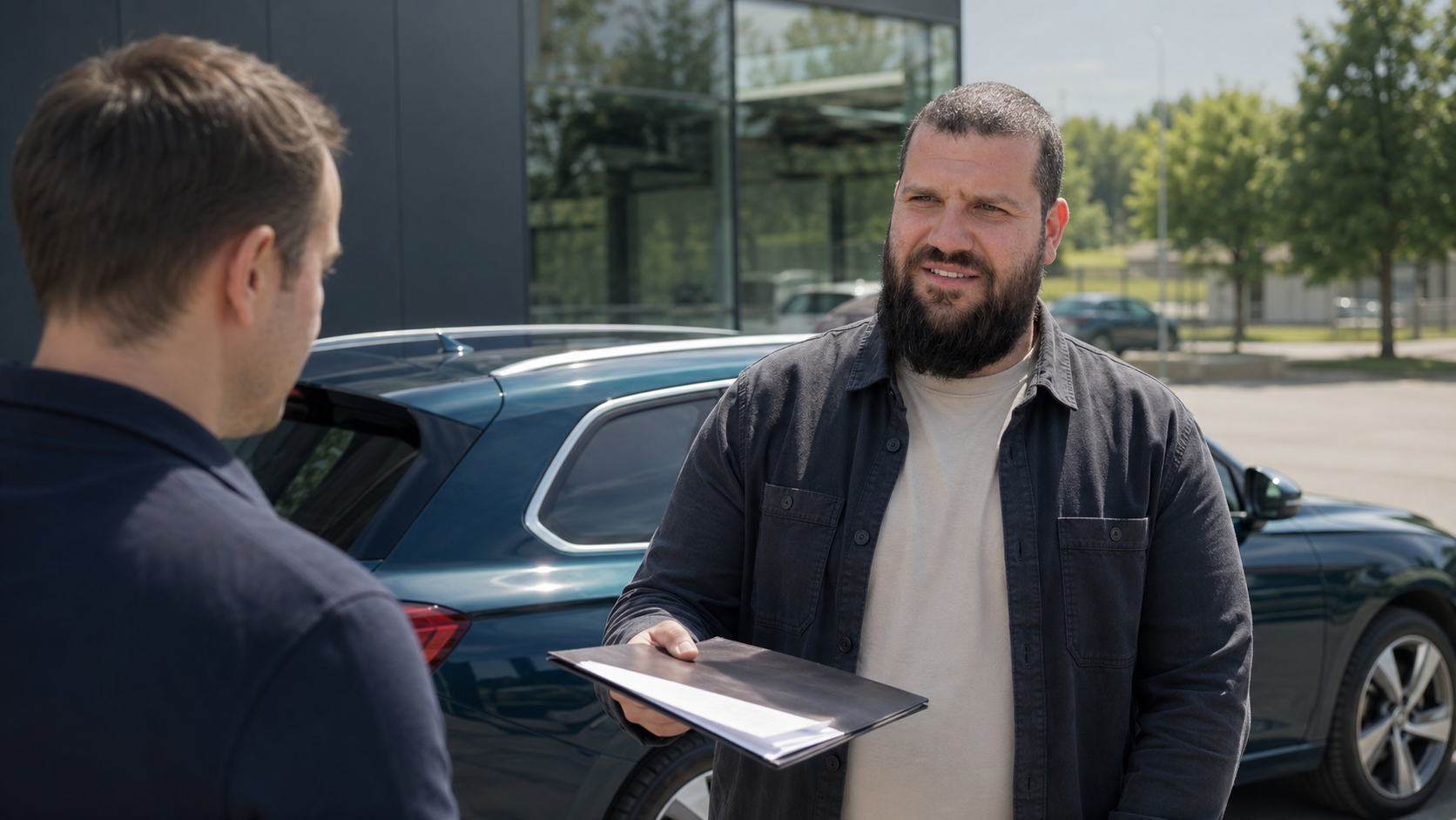 Роман передаёт документы клиенту
